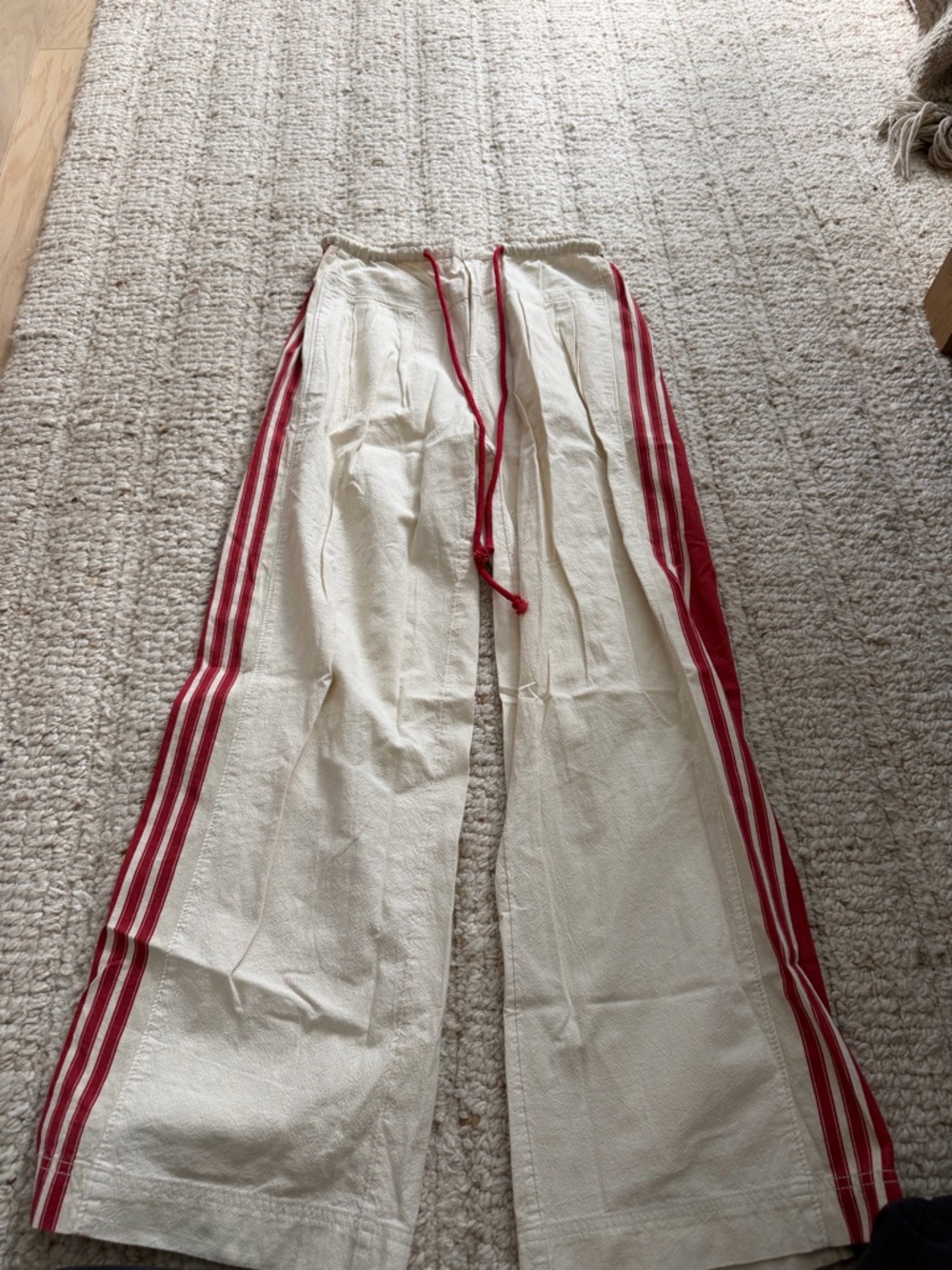 Free People Kids Cream Track Pants with Red Side Stripes